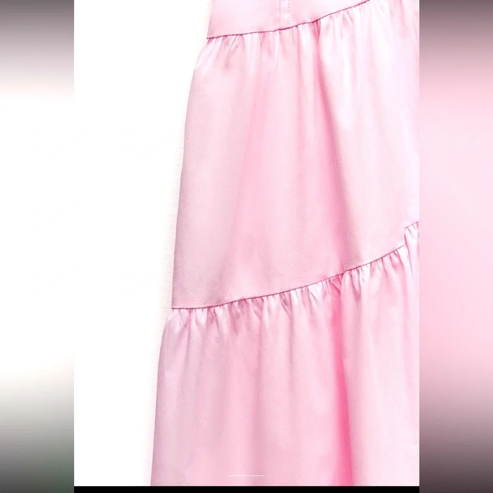 Zara ZW COLLECTION POPLIN SHIRTDRESS, pastel  pink, cotton, tiered
